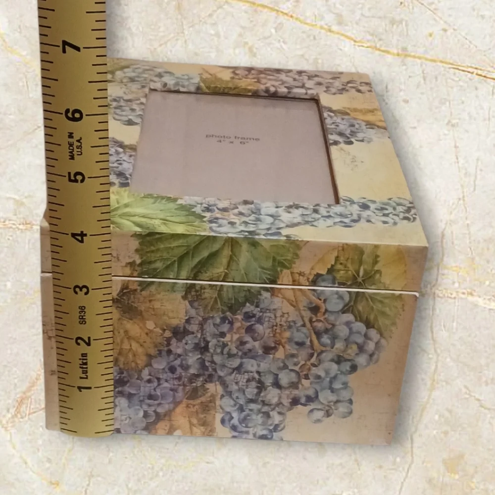 Gift Clock Grape Desk Set. Clock,Tissue Box, and Photo Frame. Yellow Print